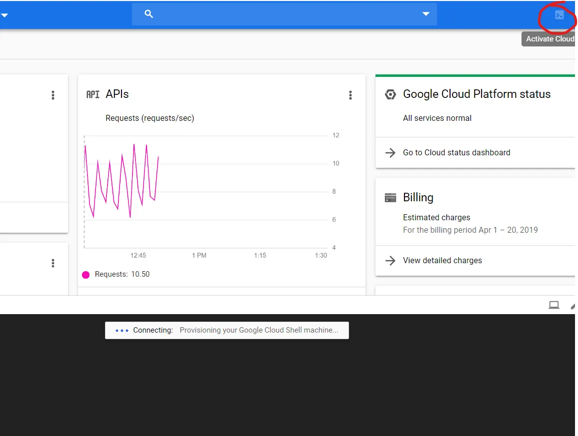 Start Cloud Shell From Top Right Icon