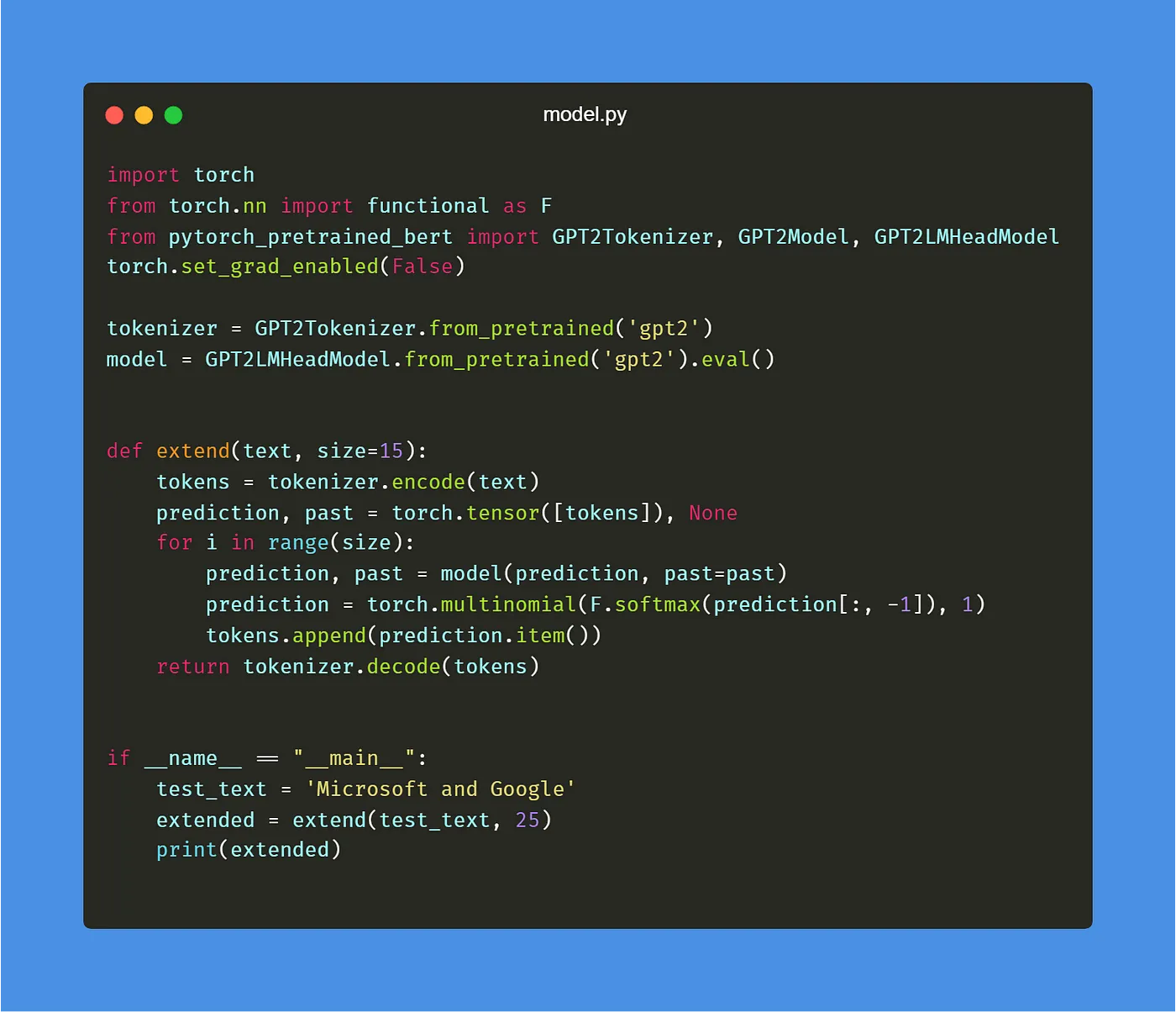 Load and Test Model by Extending Simple Text Phrase