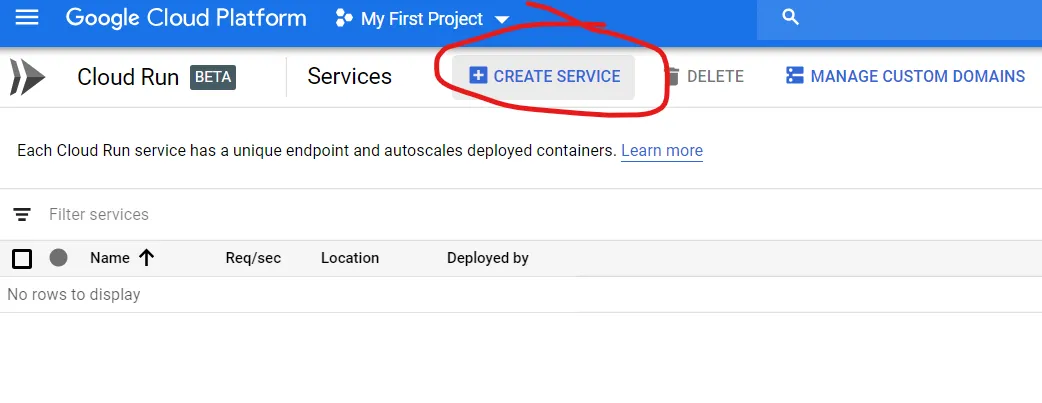 Create Service Button
